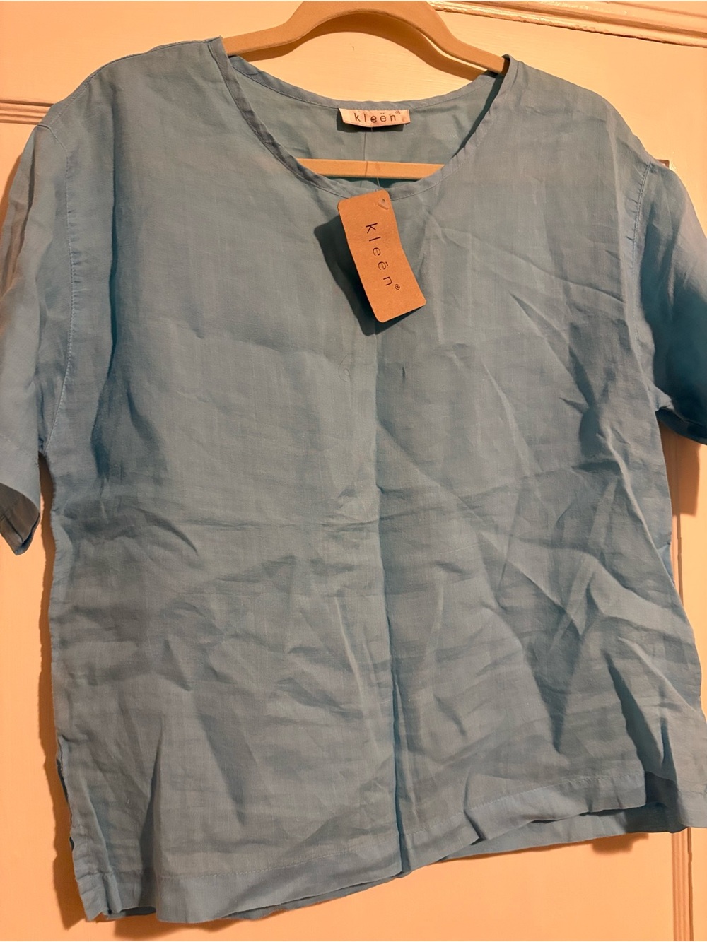 Kleen Women's Light Blue Short-Sleeve Linen Blouse